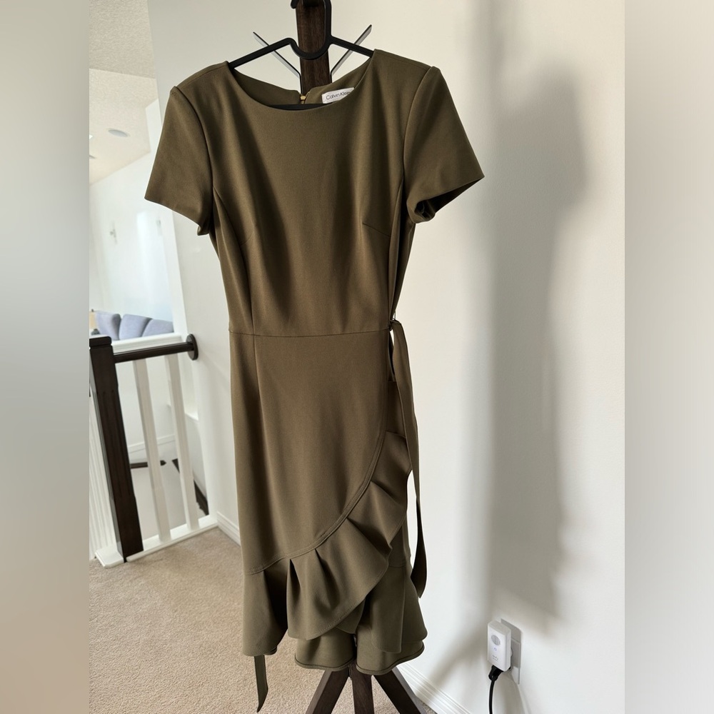 Calvin Klein olive dress with exposed zipper